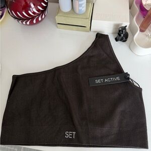 SET Active Brown Ribbed Sport Bra